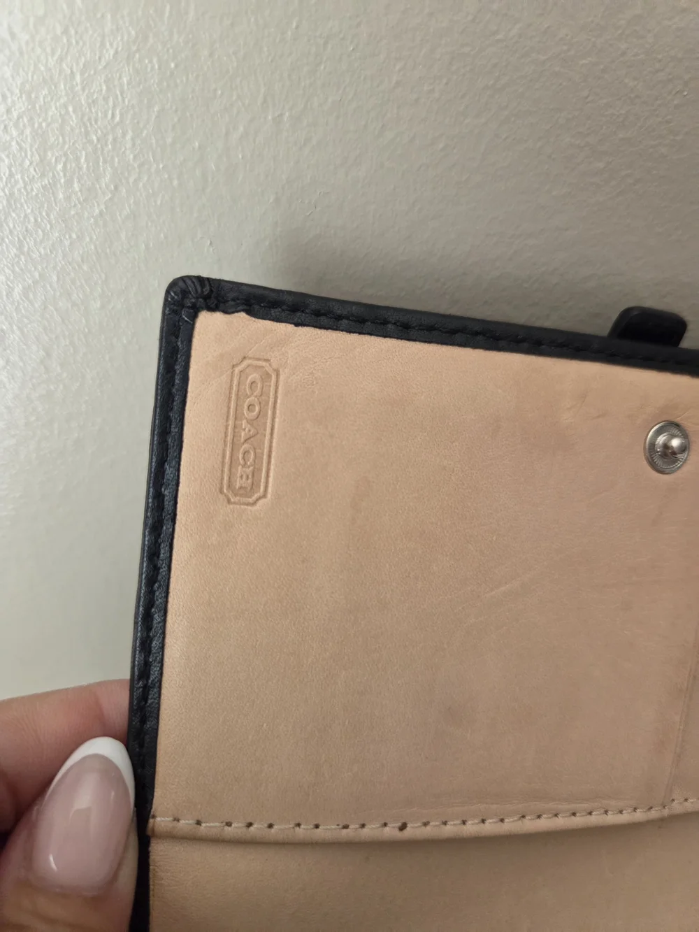 Vintage Coach Black Signature Pattern Wallet with Buckle Detail